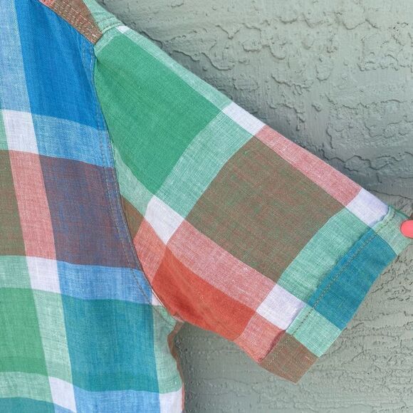 Tommy Bahama Relax SZ L Short Sleeve Pastel Plaid 100% Linen Shirt - Picture 6 of 11
